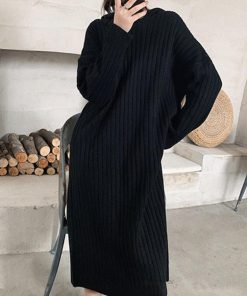 ワンピース | ニットレディース カジュアル ゆったり ロング長袖 リブニット 秋冬 フード付き