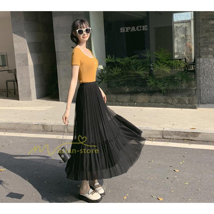 スカート | レディース チュール春夏 コーデ ウエストゴム ロングフレア着痩せ 通勤 マキシ カジュアル 20代30代40代50代 プリーツ