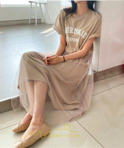 マキシ | ワンピース レディース マキシ丈 コットン 体型カバー 着痩せ 韓国風 30代 40代 50代 丸ネック 通勤 OL 新作 2022 お出かけ デート おしゃれ キレイめ