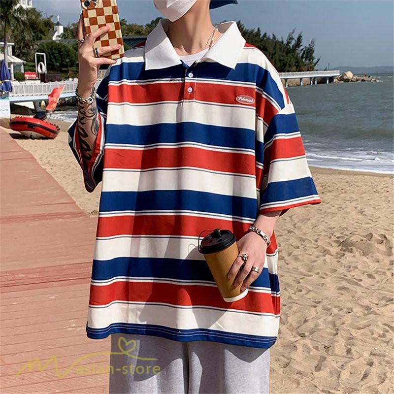 Tシャツ | ポロシャツ メンズ ボーダー 半袖シャツ カットソー メンズゆったり カジュアル 夏新作 おしゃれ ポロ サマーシャツ カッコウイイ 夏 プレゼント 上品