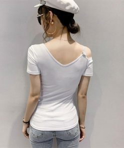 Tシャツ・カットソー | Tシャツ 肩だし クロスVネック コットン トップス 半袖 ヒョウ柄 無地 レディース スタイリッシュ 個性的 エレガント セクシー 着痩せ 気質 フェミニン