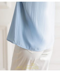 シャツ・ブラウス | ブラウス レディース シャツ おしゃれ きれいめ 七分袖ブラウス カジュアル 無地 フォーマル オフィス 夏物 エレガント Vネック ライトブルー 通勤 ビジネス