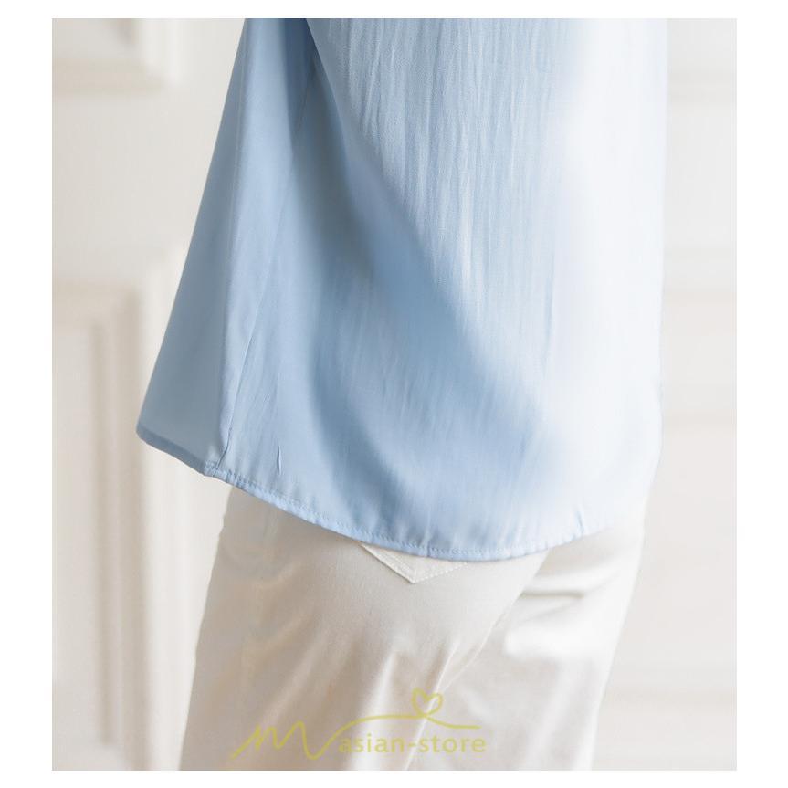 シャツ・ブラウス | ブラウス レディース シャツ おしゃれ きれいめ 七分袖ブラウス カジュアル 無地 フォーマル オフィス 夏物 エレガント Vネック ライトブルー 通勤 ビジネス