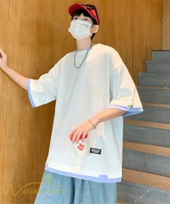 Tシャツ | メンズ 夏物 半袖 五分袖 フェイク レイヤード 重ね着風 無地 おしゃれ プルオーバー オーバーサイズ カジュアル 30代 20代 40代 ゆったり 男性着