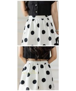 スカート | ロング丈フレアウエストゴム レディース 春夏 体型カバー ドット柄 フェミニン デイリー 通勤通学 着痩せ 着回し カジュアル お出かけ 20代30代40代
