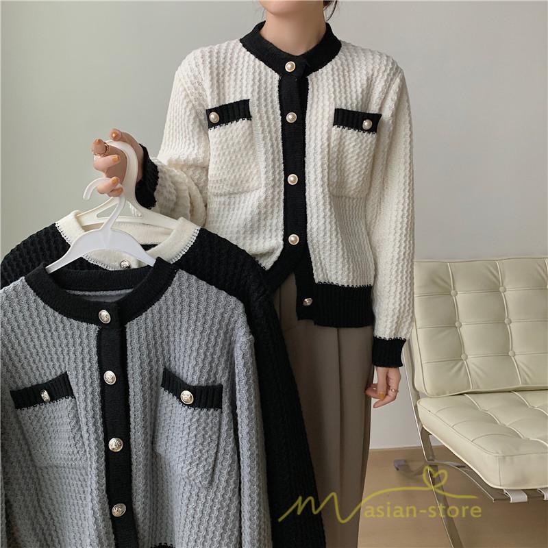 カーディガン | 2022秋冬ニットショート丈 レディース フロントボタン 羽織り ポケット アウター ニット セーター 大人 20代40代 やさしい 通学通勤 長袖