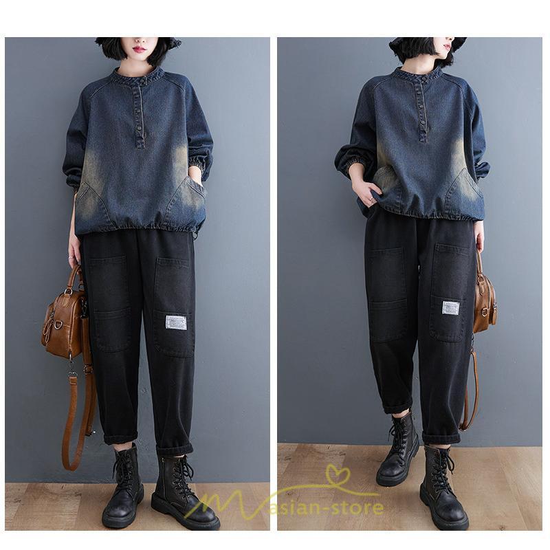 パーカー | デニム デニムレディース プルオーバー フード トレーナー チュニック ワンピース マタニティ 秋 冬 デニムワンピース 大きいサイズ