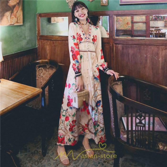 マキシ | マキシワンピース レディース ロング丈 大人 ワンピ 花柄 夏秋 Vネック カジュアル 着やせ きれいめ 撮影 人気 二次会 パーティー 通気 ゆったり 夏秋服