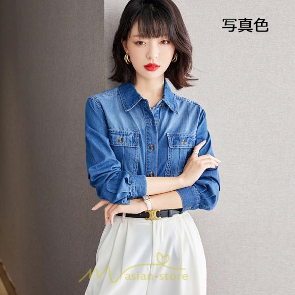 シャツ・ブラウス | デニムシャツ シャツ トップス レディース ブラウス 着痩せ デニム コットン カジュアル エレガント 通勤 通学 オシャレ 上品 ナチュラル 冬 キレイめ 秋 可愛い