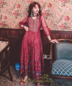 マキシ | マキシ丈ワンピース 夏 リゾート 花柄 ロング丈ワンピース ロング 七分袖 民族風 エスニック風 体型カバー 可愛い おしゃれ フェミニン 着痩せ 上品