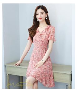 ミディアム | ワンピース レディース 小花柄 きれいめ 半袖 Aラインワンピース 着痩せ 日常感 Vネック 大きいサイズ 30代 サマーワンピース 上品 40代 大人 膝丈