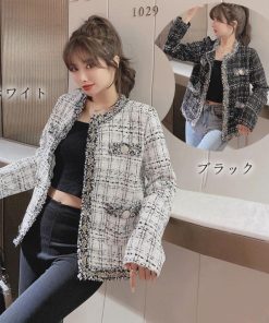 ジャケット・ブルゾン | ツイード風 ジャケット レディース韓国風