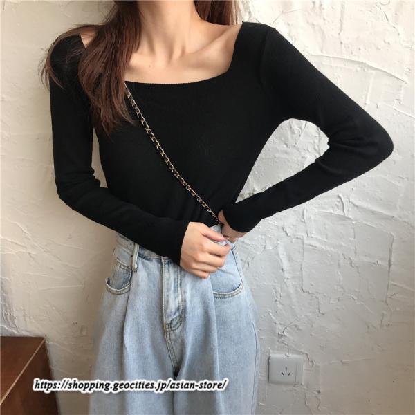 ニット・セーター | カットソー ニット レディース リブニット 長袖 秋冬 春 トップス スリム ストレッチ インナー 無地 長袖ニット 着痩せ 長袖カットソー 通学通勤 プルオーバー