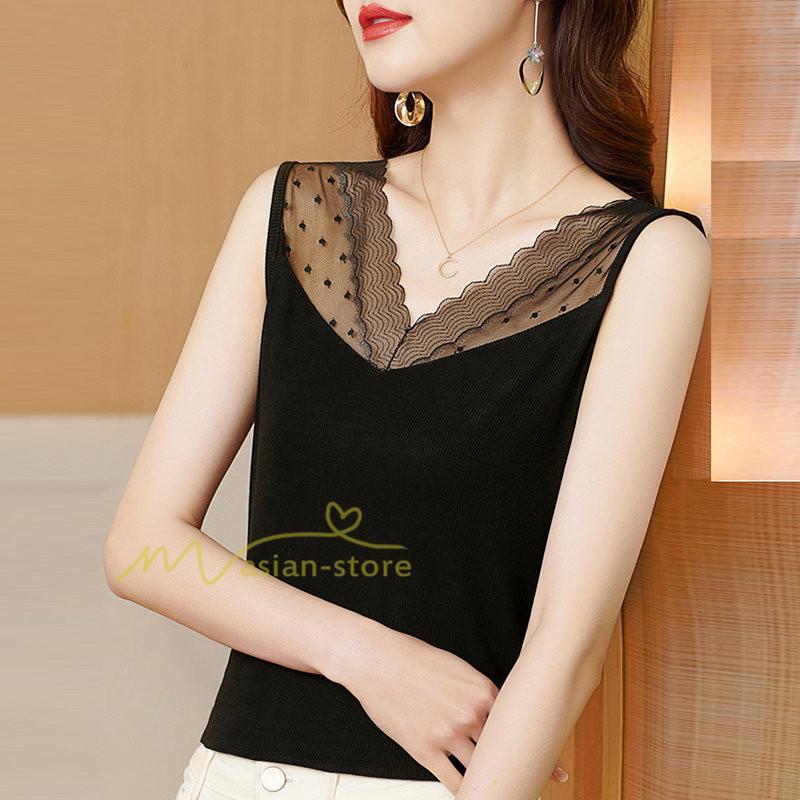 キャミソール タンクトップ | タンクトップ レディース 春夏 インナー トップス ノースリーブ Vネック Vネックタンク レース付き カシュクール 上品 お出かけ 20代30代40代50代 快適 ママ