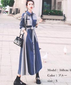 オールインワン | 長袖 ロング ウエストマーク ワンピース ミモレ丈 体型カバー ワンピース 着やせ 春秋 シャツワンピース おしゃれ レディース