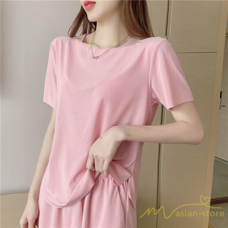 パジャマ ルームウェア | パジャマ レディース 夏 半袖 ルームウェア 涼しい 部屋着 ナイトウェア 寝間着 柔らかく軽い薄手の快適Tシャツパジャマ 薄手パジャマ 部屋着 上下セット