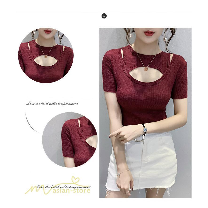 tシャツ・カットソー | カットソー 夏物 レディース 着痩せ トップス Tシャツ 透かし編み セクシー 女性着 着回し 無地 タイト きれいめ お出かけ 夏コーデ 半袖 フェミニン アウトドア