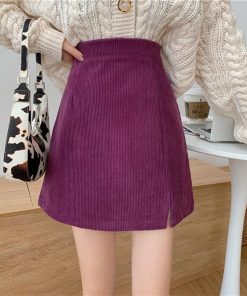 タイトスカート | ミニスリット入り Aラインスカート コーデュロイ ハイウエスト 台形美脚 スカート