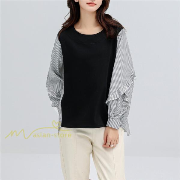 シャツ・ブラウス | Tシャツ レディース トップス 長袖 秋コーデ 切り替え パフスリーブ カットソー ブラウス ゆったり 可愛い カジュアル オフィス 20代30代40代 シンプル 春夏秋