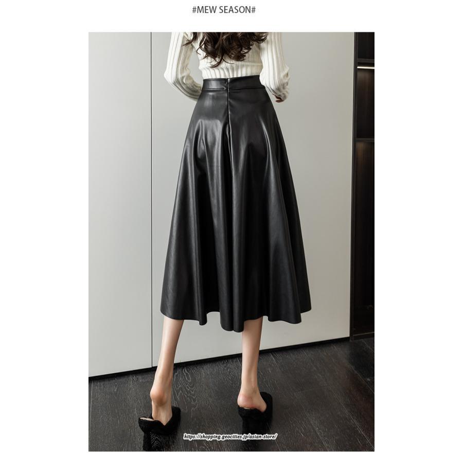 スカート | レディース 合皮 ロングミモレ丈韓国ファッション 脚長 かわいい おしゃれ 秋冬 おしゃれ レザーセクシー キレイめ