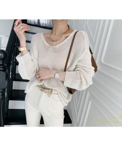 ニット・セーター | ニット サマーニット レディース トップス カットソー ニットソー Vネック 透かし編み 長袖 クルーネック Tシャツ ゆる 薄手 Tシャツ カジュアル リラックス