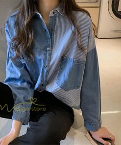 シャツ・ブラウス | シャツ レディース デニムシャツ シャツブラウス 秋コーデ 長袖 デニム 切り替え きれいめ ストライプ カジュアル 上品 2XL 秋 大きいサイズ 春 ライトアウター