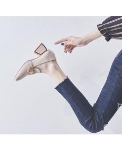 パンプス | スクエアトゥ チャンキーヒール ミドルヒール スリッポン レディース スリップオン シューズ 太ヒール ローファー 黒 22.5cm-25cm ブラック 30代