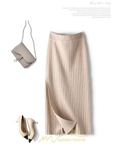 スカート | レディース ロング丈 ミモレ丈 冬 秋 暖か ボトムス ハイウエスト 美ライン スリット セクシー ニット イベント お出かけ デート お呼ばれ お食事会