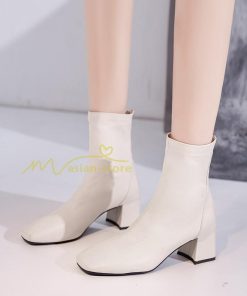 ショートブーツ | ブーティー ブーツ レディース シューズ 靴 太ヒール チャンキーヒール 合皮ブーツ PUブーツ くつ 黒靴 春秋冬 後ろファスナー 大人 美脚