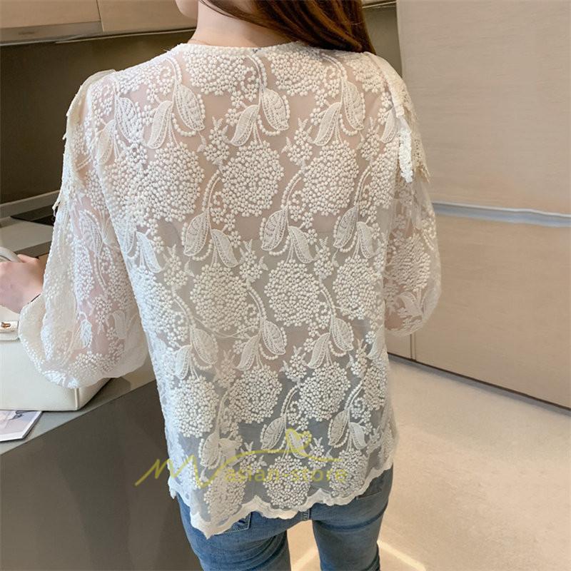 シャツ・ブラウス | ブラウス レディース きれいめ 40代 春秋 オシャレ 長袖 ブラウス レーストップス 夏物 Vネック 20代30代 着痩せ 通勤通学 着回し カジュアル 韓国ファッション