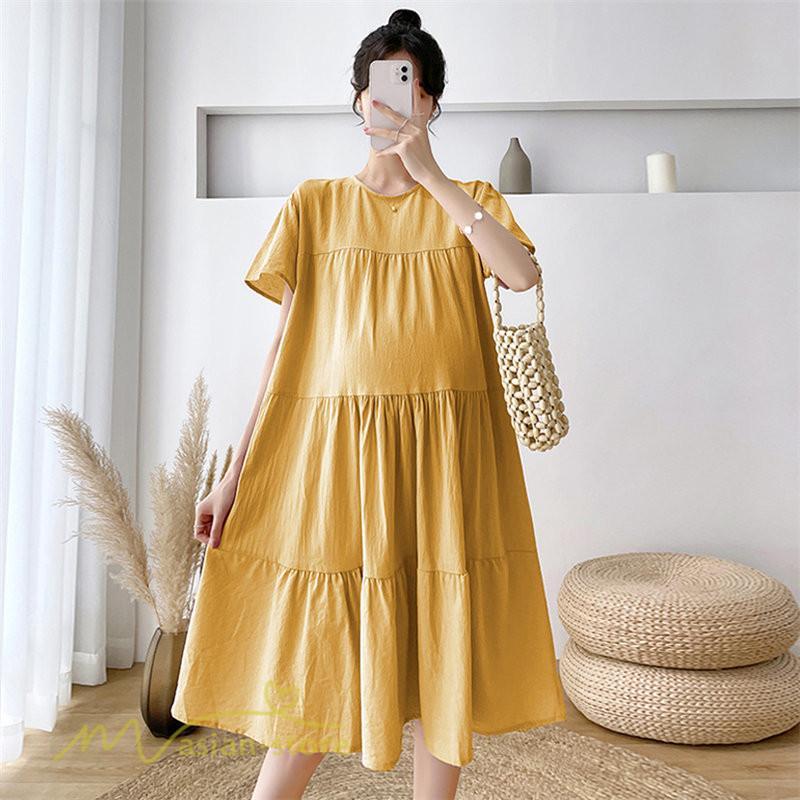 ワンピース | マタニティレディース 着痩せ 無地 ゆる上品 半袖 大きいサイズ 韓国風 Aライン マタニティウェア サマー妊婦服