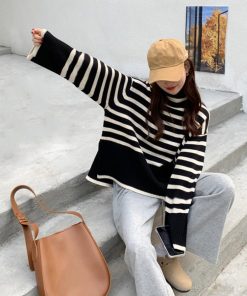 ニット・セーター | タートルネックボーダーニットトップス冬服