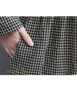 ミディアム | ワンピース ゆるワンピース レディース チェック柄 ゆったり 秋コーデ 着痩せ 体型カバー 可愛い 長袖ワンピース 大きいサイズ ポケット ひざ丈