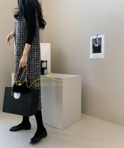 マキシ | ワンピース ノースリーブ Vネック ミモレ丈 ツイードワンピース スリット キラキラ 美ライン 女シルエット エレガント 秋物 レディース 秋冬 フェミニン