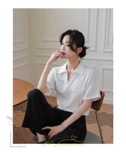 シャツ・ブラウス | シャツ ブラウス レディース 半袖 白 オフィス ビジネス 事務服 制服 リクルート おしゃれ 無地 開襟 日常 柔らかい 胸ポケット フランス風 夏コーデ お出かけ