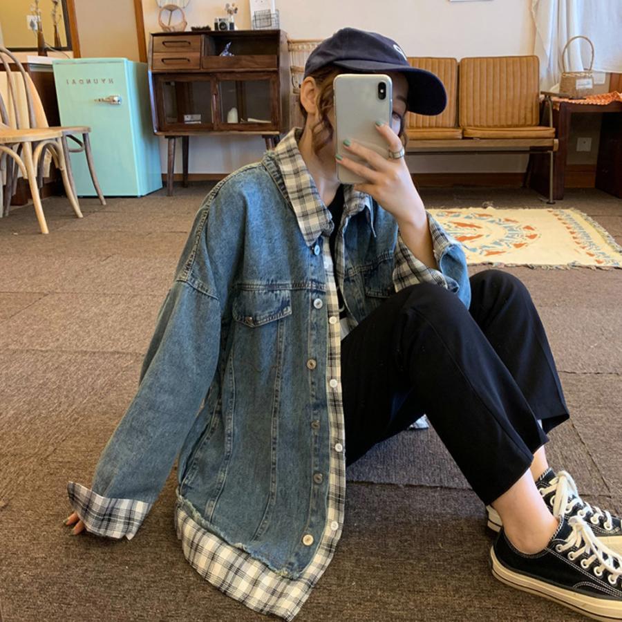 テーラードジャケット | ジャケット オーバーサイズ アウター 秋冬 レディース ドッキング デニム Gジャン