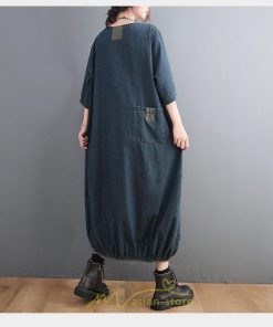 デニムワンピース | ロングワンピース レディース 長袖 ゆったり 大きいサイズ 体型カバー かわいい 藍 ロング丈 20代30代40代50代 ポケット