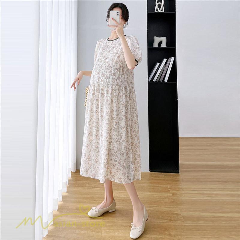 ワンピース | マタニティレディース 着痩せ 韓国風 小花柄 妊婦服 マタニティウェア 上品 大きいサイズ 夏服 Aラインお出かけ マタニティ