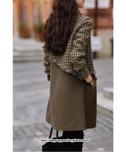 コート・ジャケット | テーラードジャケット レディース コート アウター 長袖 ミディアム丈 羽織り 春 秋 冬 切り替え チェック柄 カジュアル ダブルブレスト 着痩せ ラシャ 韓国風