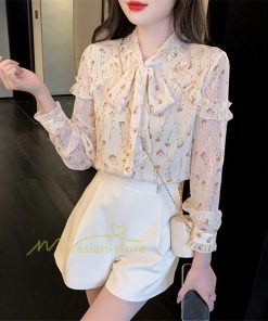 シャツ・ブラウス | ブラウス トップス シャツ レディース シフォン 無地 長袖シャツ ファッション カジュアル エレガント 細身 優雅 通勤 花柄 新作 リボン付き 上品 オシャレ OL