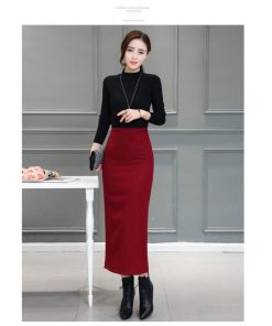 在庫ある | 短納期ロングタイトスカート ハイウエスト ロングスカート ビジネススカート ラシャスカート スリットセクシースカート エレガント フェミニン 後ろファスナー