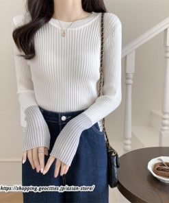ニット・セーター | カットソー ニット レディース リブニット 長袖 秋冬 春 トップス スリム ストレッチ インナー 無地 長袖ニット 通学通勤 着痩せ 長袖カットソー プルオーバー
