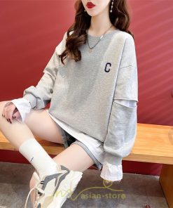 パーカー | トレーナー Tシャツ ロングT レディース 長袖 重ね着風 秋 冬 プルオーバー 可愛い オーバーサイズ ビッグシルエット 韓国ファッション 大きいサイズ