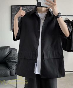 シャツ | メンズ 半袖 トップス ワイドTゆったり 無地 ライトアウター 着回し 夏新作 コーデ 白黒細身 通勤通学 XXL 日常感 大きいサイズ