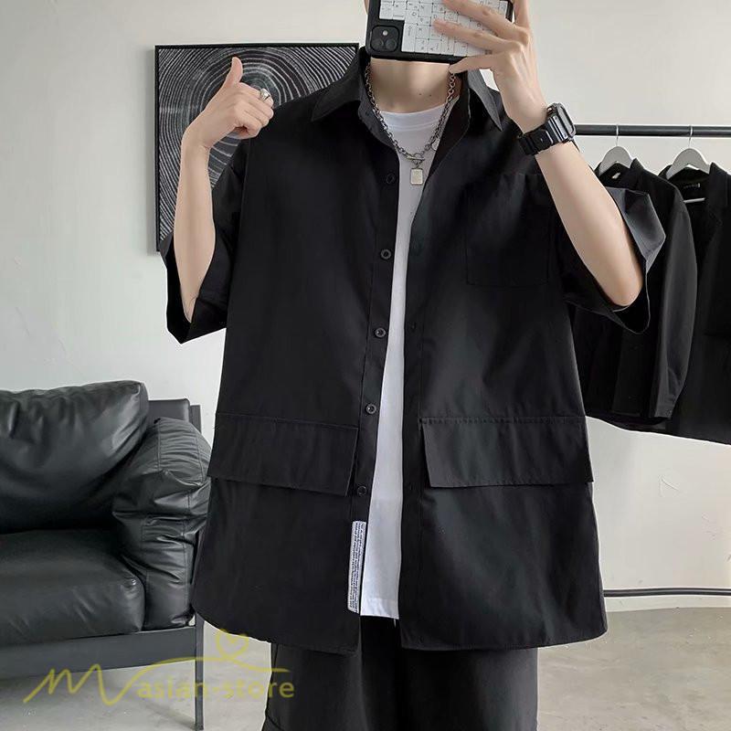 シャツ | メンズ 半袖 トップス ワイドTゆったり 無地 ライトアウター 着回し 夏新作 コーデ 白黒細身 通勤通学 XXL 日常感 大きいサイズ