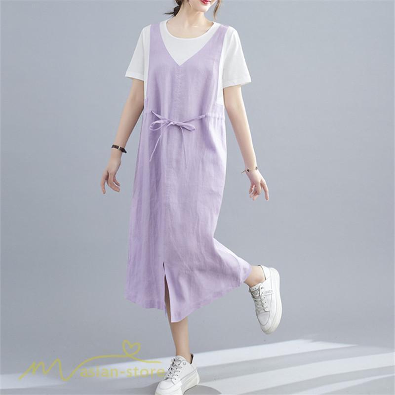 マキシ | ワンピース ロングワンピース レディース 重ね着 半袖ワンピース 切り替え 20代 30代 無地 上品 カジュアル 50代 40代 体型カバー Aラインワンピース 着痩せ