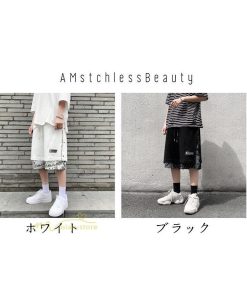 ハーフパンツ ショート | ハーフパンツ メンズ ショート丈 新作 夏コーデ おしゃれ 重ね着 レイヤード風 白 黒 日常感 カジュアル 運動着 ワイドパンツ ゆったり スウェットパンツ 着回し