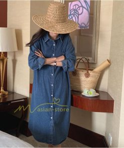 マキシ | ワンピース シャツワンピース ロングデニムシャツワンピース 韓国ファッション 20代30代40代50代 着回し 通勤通学 上品 着痩せ お出かけ 激売れ カジュアル