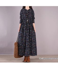マキシ | 花柄ワンピース30代レディース秋物 リネンワンピース 綿麻風 シャツワンピース ロングワンピース ミモレ丈 長袖ワンピース リボン付き 秋ワンピース 大人