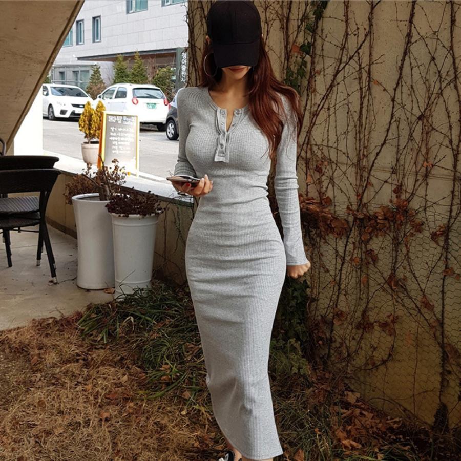 ワンピース | ニット秋冬 30代40代 レディース リブニット 長袖 セクシー ロングタイトスリムフィット きれいめワンピ